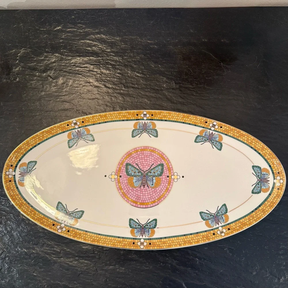 Anthropologie Bistro Tile Stoneware Platter Tray Garden Edition Butterfly